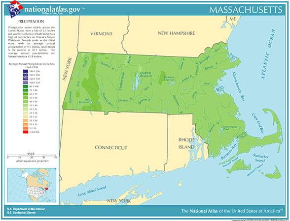 Massachusetts Average Annual Precipitation