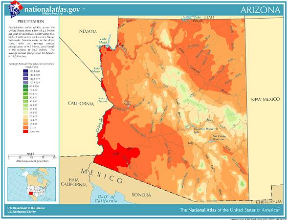 Arizona annual average precipitation map