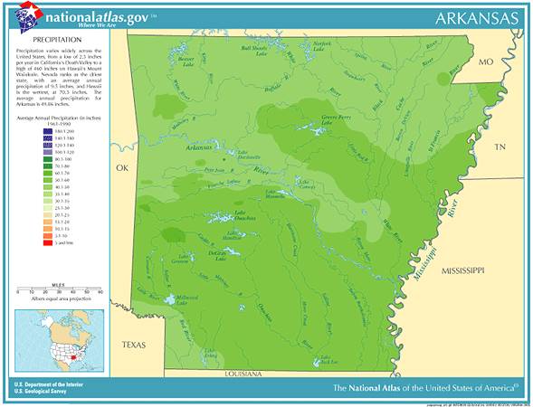 Arkansas average annual precipitation map