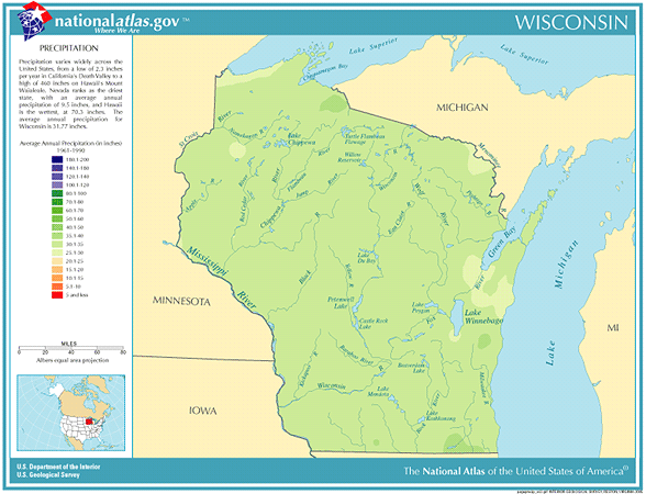 Annual Winconsin rainfall, severe weather and climate data